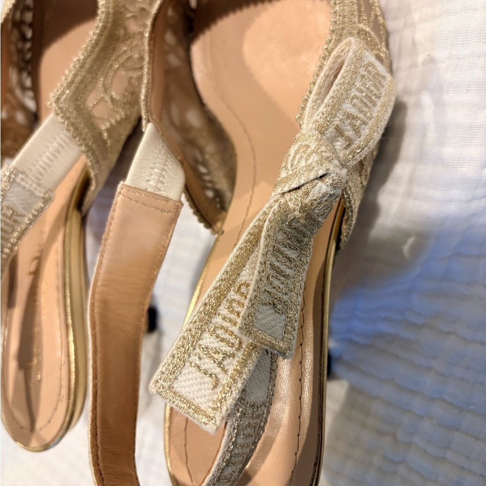 DIOR J'adior slingback gold macramé-effect d-lace butterfly motif short heel - Picture 5 of 9
